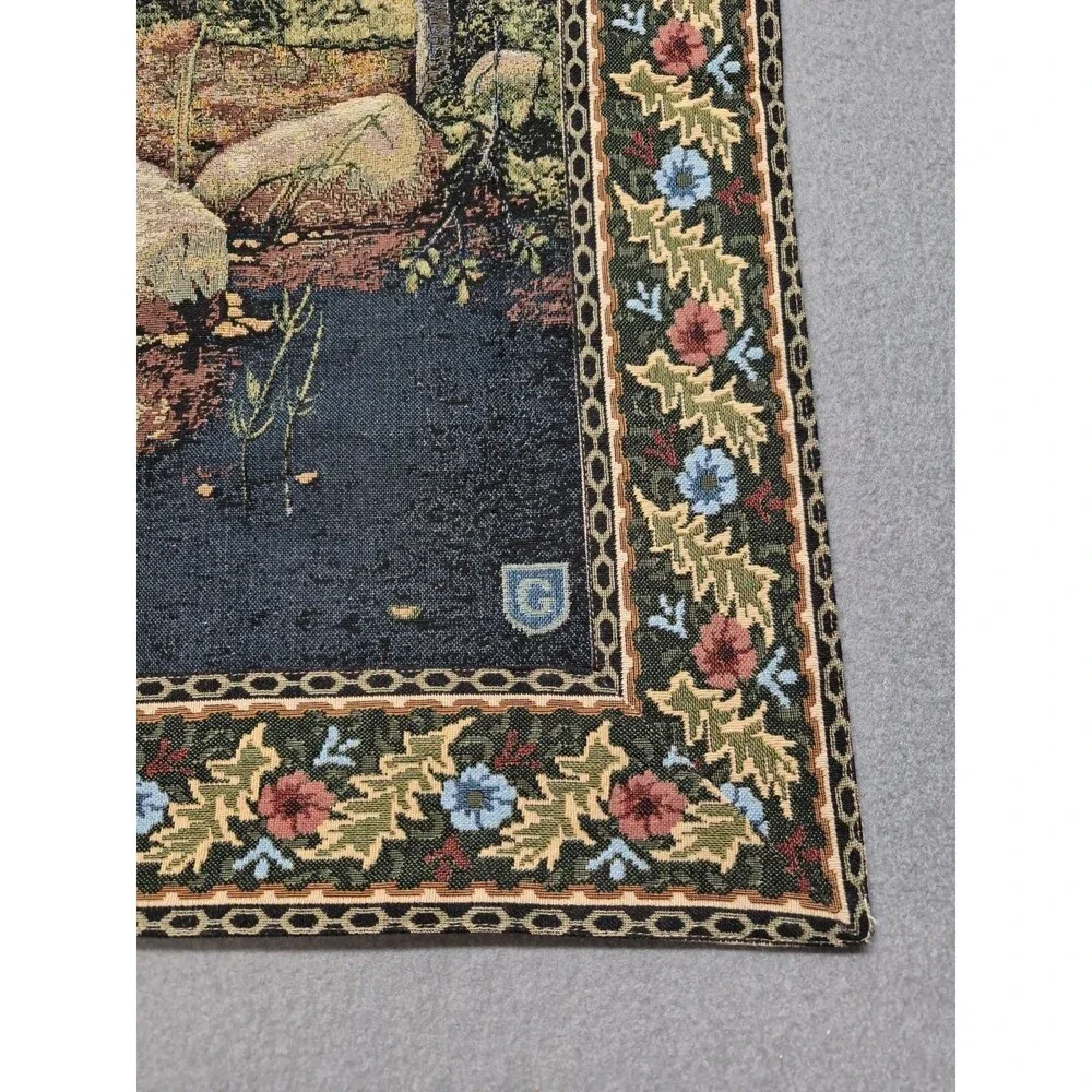 Elegant Rococo Floral Vintage Forest Garden Girl Tapestry Wall Hanging Woven